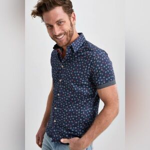 Stone Rose Navy Skull & Floral Button Down Shirt. M